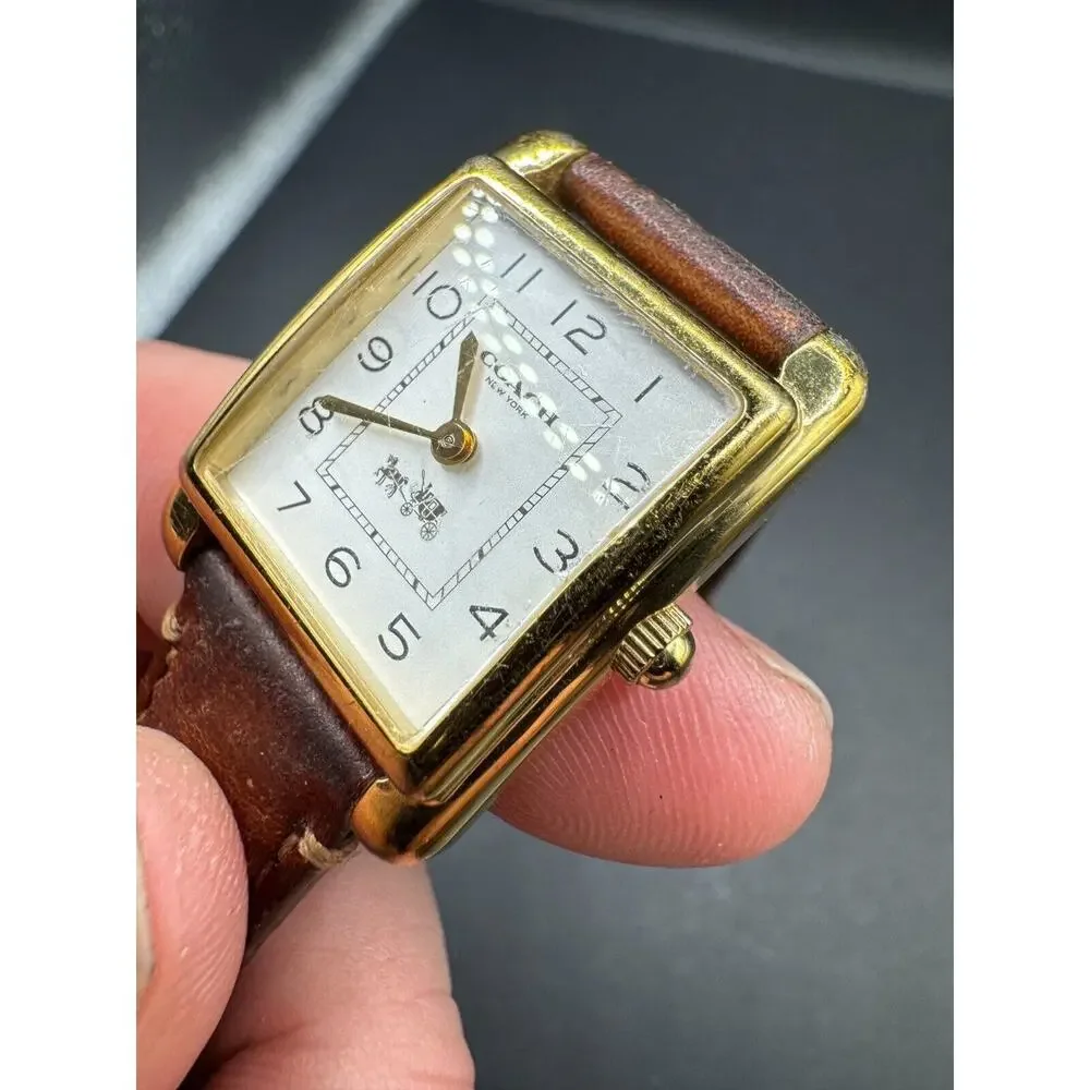 Coach Stainless Steel Gold Tone Square Watch CA.88.7.34.0914 White Dial Working - Picture 6 of 11